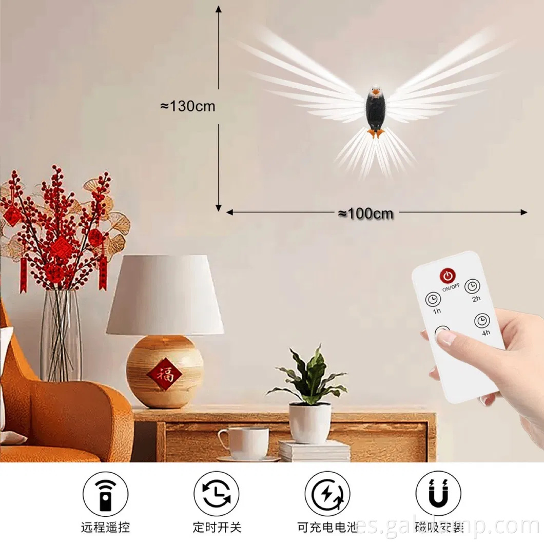 Elegante luz de pared decorativa del ala de águila con control remoto